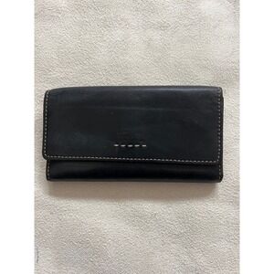 Fossil Black Leather Trifold Wallet with Removable Card Holder and ID Window